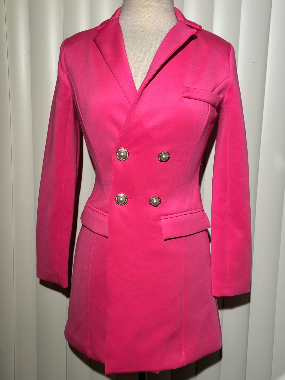 Women's Double-Breasted Fuchsia Blazer Coat